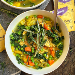 Vegetable Orzo Soup Infused with Yogi Lemon Ginger tea | Yogi Tea