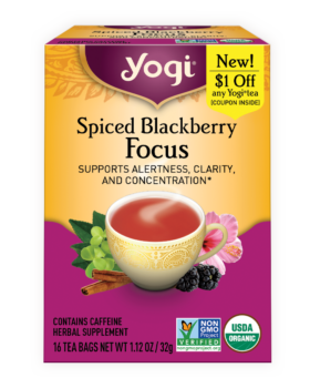 Yogi Spiced Blackberry Focus tea carton